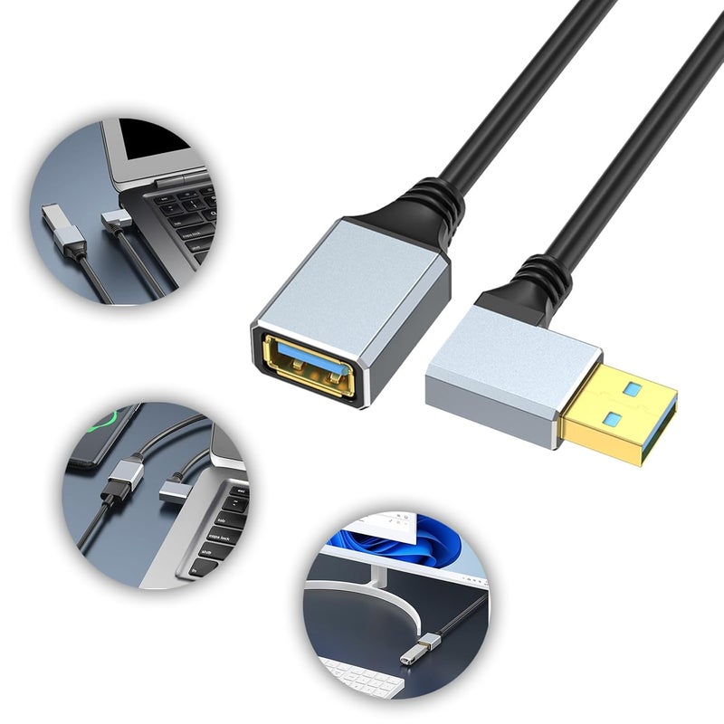 كابل تمديد USB 3.0 بموصلات زاوية قائمة، نقل بيانات بسرعة 5 جيجابت في الثانية للكاميرات والطابعات ولوحات المفاتيح ومشغلات الفلاش، سرعة نقل متوافقة مع الإصدارات السابقة للتحكم. - Image 2