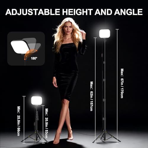 EMART 2-Pack LED Video Light, Portable 3000-5500K CRI97+ Studio Lights with 62" Tripod Stand, Magnetic Light Barndoor & Filters, Bi-Color Dimmable Lighting for Video Recording, Game Streaming, Podcast - Image 2
