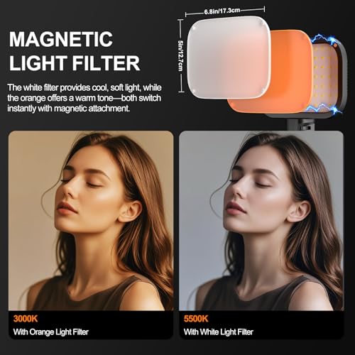 EMART 2-Pack LED Video Light, Portable 3000-5500K CRI97+ Studio Lights with 62" Tripod Stand, Magnetic Light Barndoor & Filters, Bi-Color Dimmable Lighting for Video Recording, Game Streaming, Podcast - Image 3