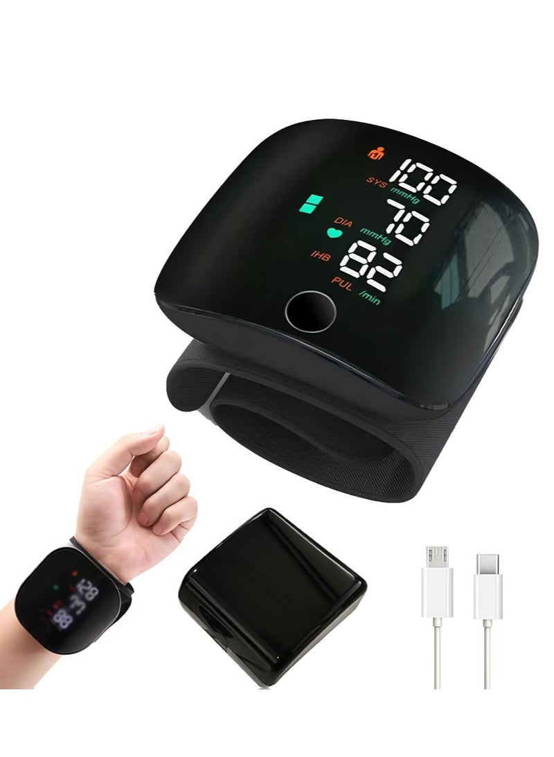جهاز قياس ضغط الدم من المعصم، قابل لإعادة الشحن، شاشة رقمية LCD، حجم قابل للتعديل - Image 1