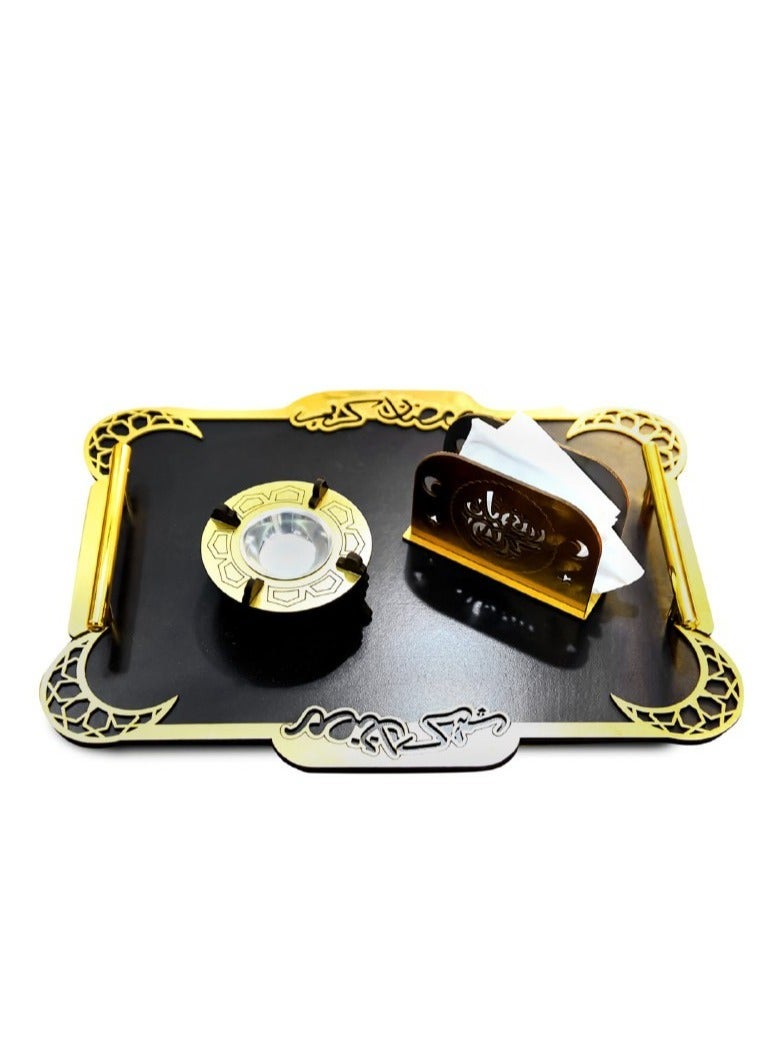 Serving Set ( Laser Wooden Tray & Incense Burner & Napkin Holder) - Image 2