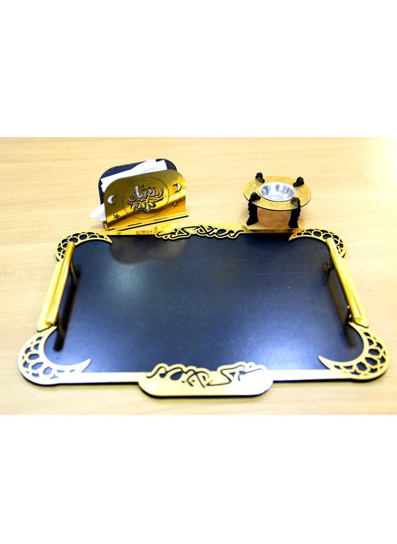 Generic Serving Set ( Laser Wooden Tray & Incense Burner & Napkin Holder)  - Image 2