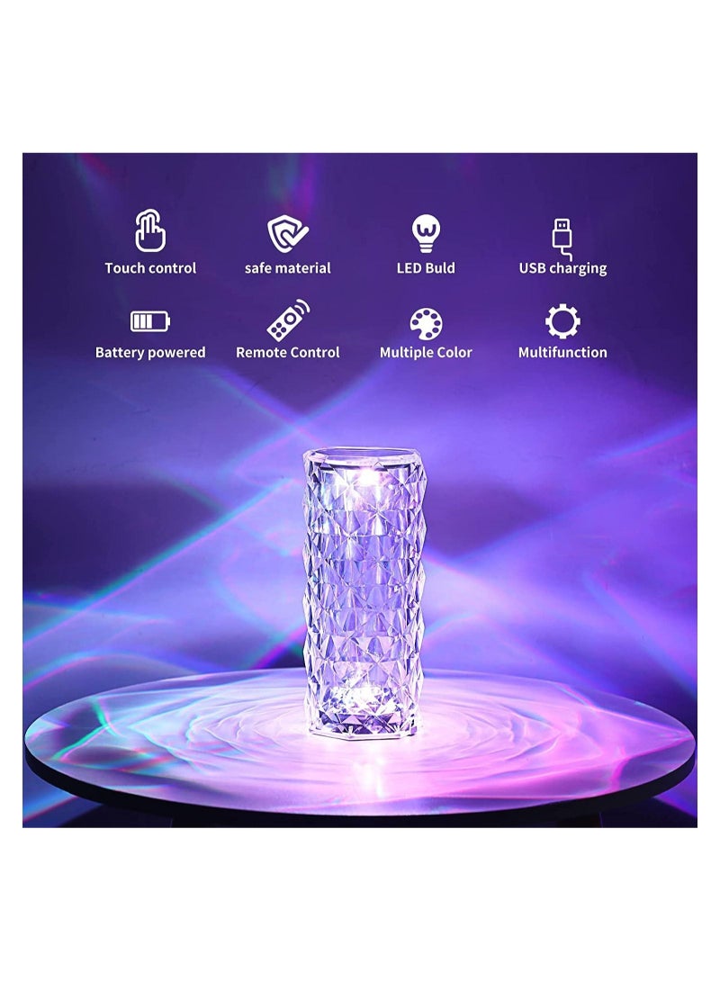 ELTRAZONE Crystal Diamond 3D Rose Table Lamp, LED 16 Color changing Night Light with Remote and Touch Control, Built-in Battery USB Rechargeable Desk Lamp - Image 3