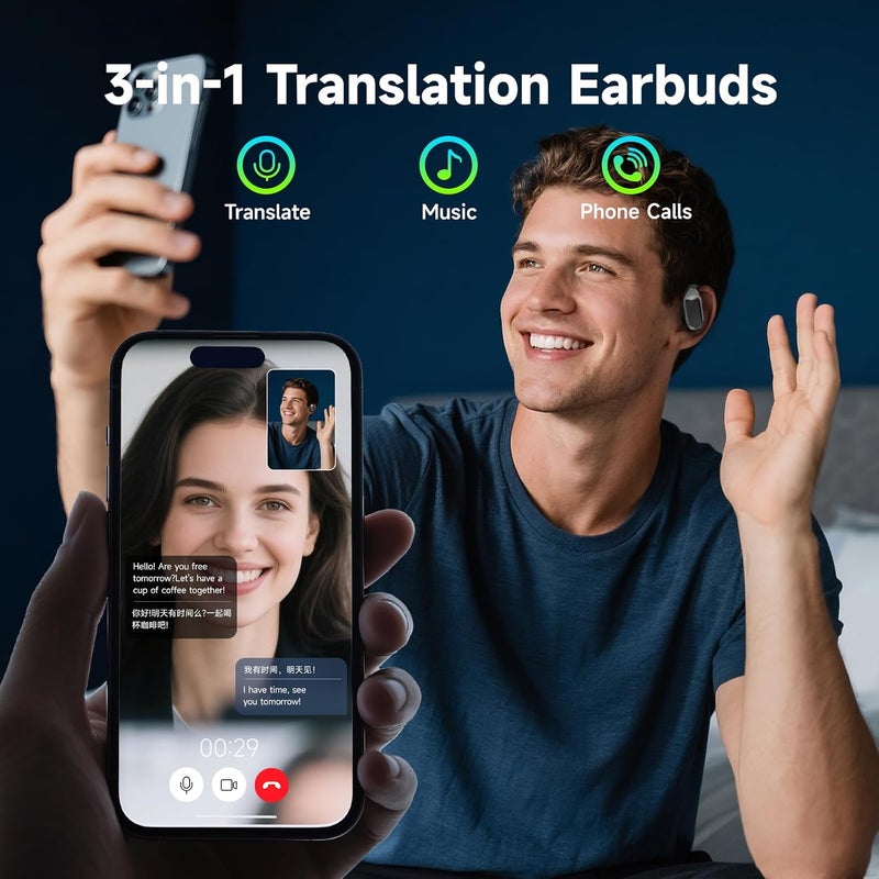 senbowe Translator Earbuds Real-Time 144 Languages ​​& Accents, 3-in-1 with Charging Case, Audifonos Traductores Inglés Español Bluetooth Headphones for Travel Business Compatible with iOS & Android  (Black) - Image 3