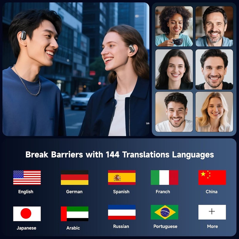 senbowe Translator Earbuds Real-Time 144 Languages ​​& Accents, 3-in-1 with Charging Case, Audifonos Traductores Inglés Español Bluetooth Headphones for Travel Business Compatible with iOS & Android  (Black) - Image 2