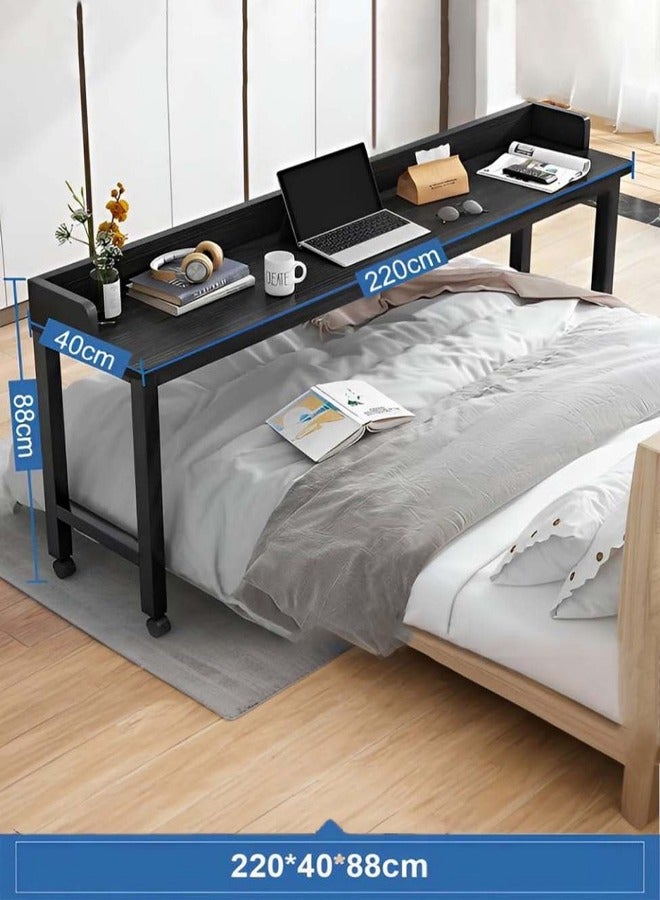 تايمي طاولة فوق السرير بعجلات محطة عمل واقفة لمكتب الكمبيوتر المحمول طاولة صينية دوارة لكتابة الكمبيوترالمحمول لغرفة المعيشة والمنزل والمستشفى باللون الاسود مقاس220x40سم - Image 1