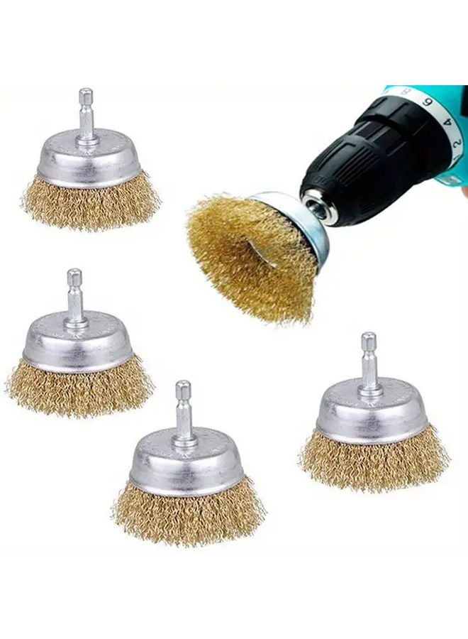 5pcs 1 4 Inch Hex Shank Wire Cup Brush Set 2 36 Inch Brass Rust Removal Tool - Image 2