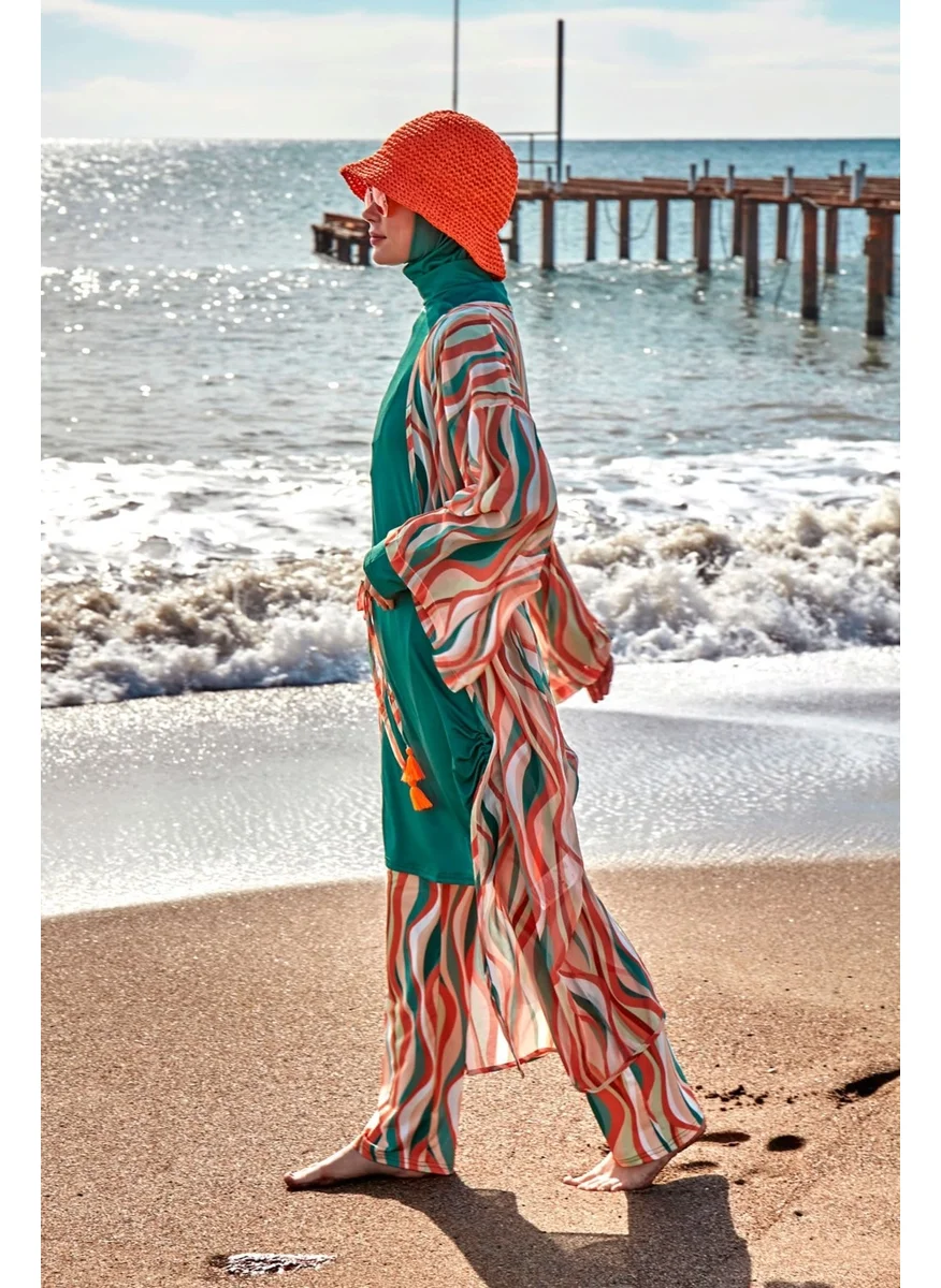 Marina Patterned Green Kimono Kaftan P2422