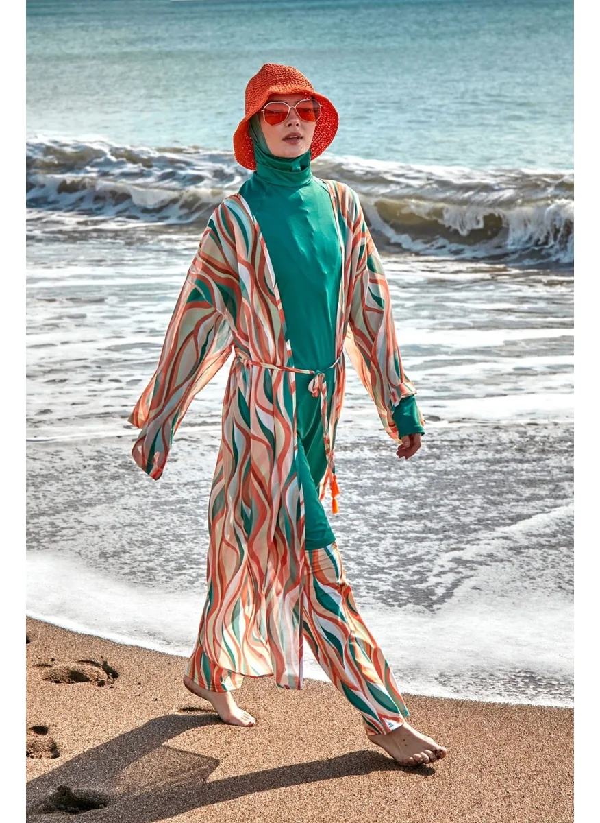 Marina Patterned Green Kimono Kaftan P2422