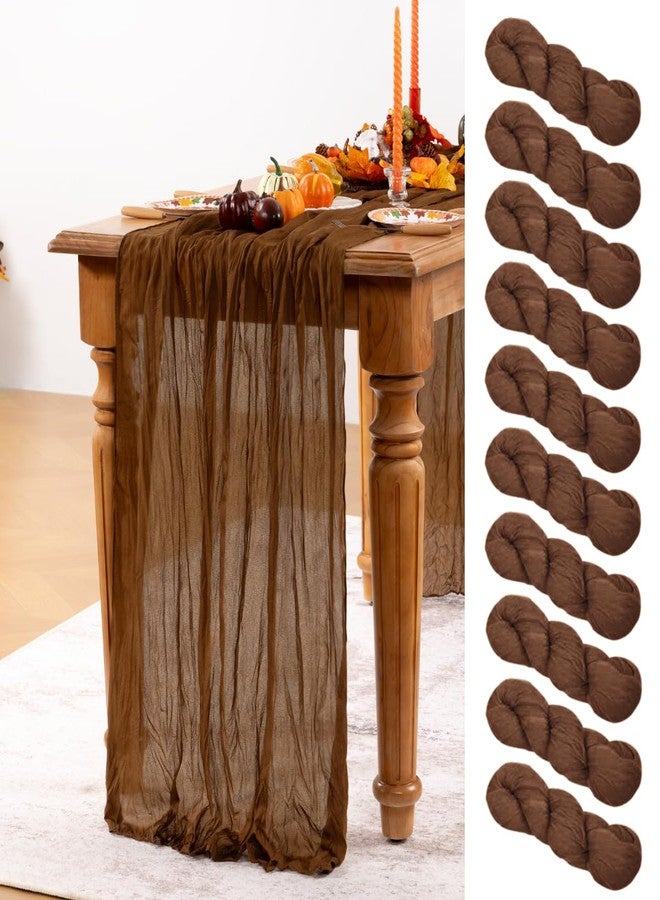 DeZerlor Brown Cheesecloth Table Runner 10 Pack Spring Table Runners Boho Gauze 120 Inches Marron Cheese Cloth Table Decor for Wedding Bridal Baby Shower Valentine's Day - Image 1