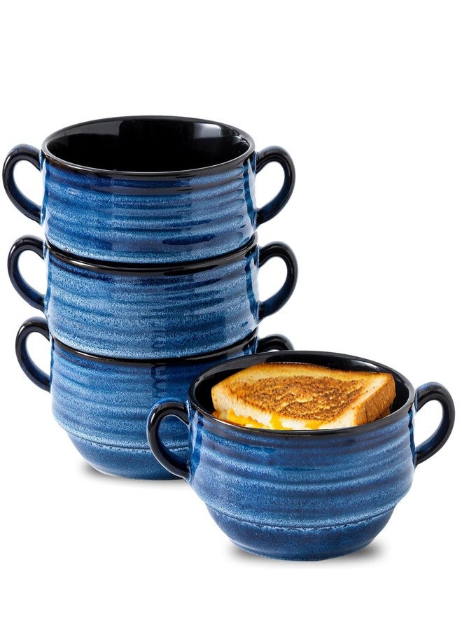 Hasense Ceramic Soup Bowls with Handles, 24 Ounces French Onion Soup Bowls Crocks, Stackable Serving Bowls for Stew, Chili, Cereal, and More, Oven Microwave and Dishwasher Safe, Set of 4, Blue - Image 1