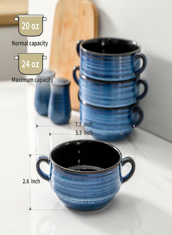 Hasense Ceramic Soup Bowls with Handles, 24 Ounces French Onion Soup Bowls Crocks, Stackable Serving Bowls for Stew, Chili, Cereal, and More, Oven Microwave and Dishwasher Safe, Set of 4, Blue - Image 2