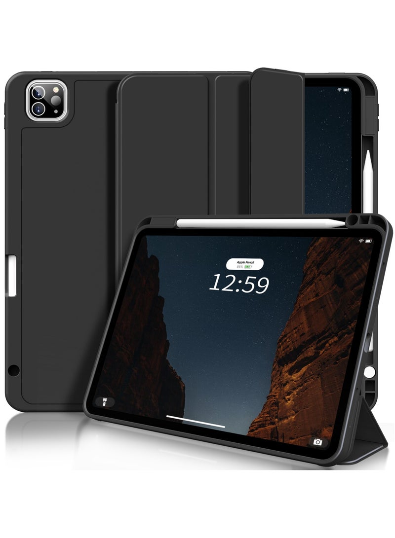 iPad Pro 11 Inch Case (4th/3rd/2nd Gen, 2022/2021/2020) – Trifold Smart Stand with Pencil Holder, Soft TPU Back, Wireless Pencil Charging, Auto Wake/Sleep Function – Black - Image 1