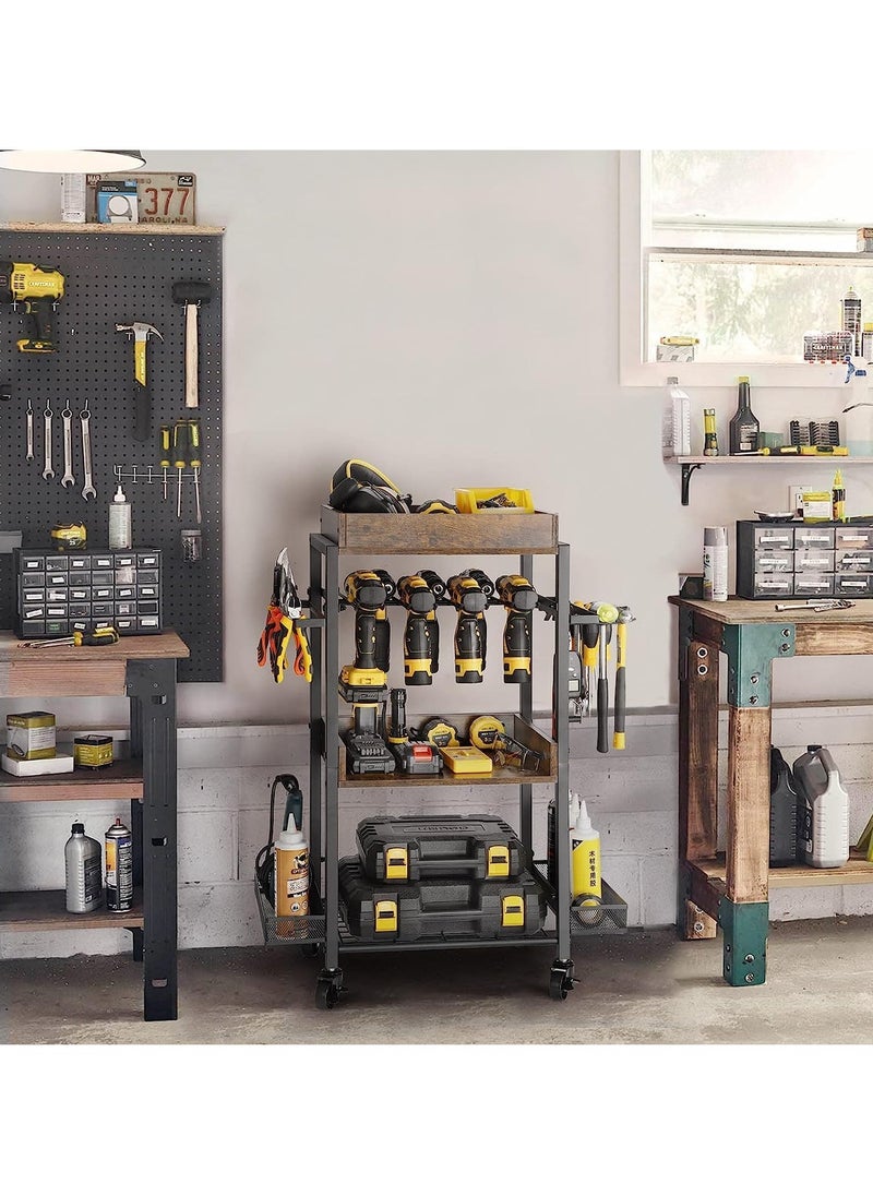 ELIKLIV - Power Tool Organizer, Garage Storage Organization Shelving Tool Holder, Drill Rack Shelf Rolling Tool Cart, Open Tool Chest Cabinet Box Organizer with Wheels - Image 1