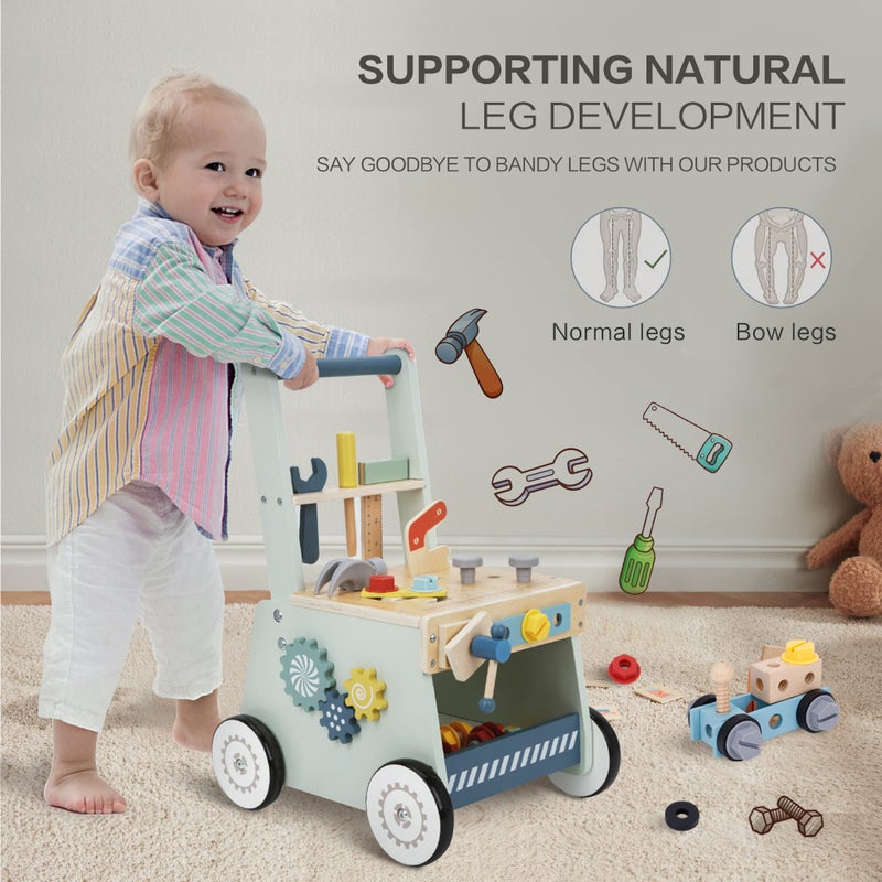 bpmfkid 2-in-1 Baby Push Walker - Wooden Push Walker and Tool Toy for Babies - Toddler Learning Activity Walker for Girls Boys 1-3 Years - Educational and Sturdy Construction - Image 3