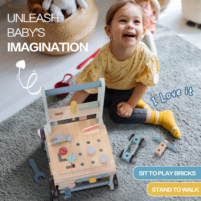 bpmfkid 2-in-1 Baby Push Walker - Wooden Push Walker and Tool Toy for Babies - Toddler Learning Activity Walker for Girls Boys 1-3 Years - Educational and Sturdy Construction - Image 2