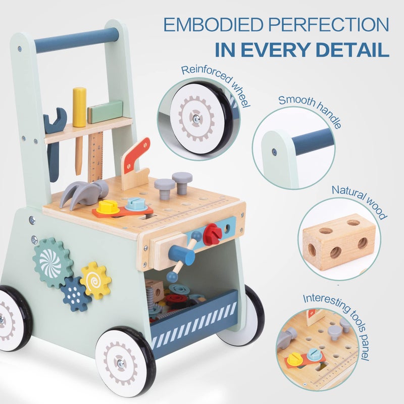 bpmfkid 2-in-1 Baby Push Walker - Wooden Push Walker and Tool Toy for Babies - Toddler Learning Activity Walker for Girls Boys 1-3 Years - Educational and Sturdy Construction - Image 4