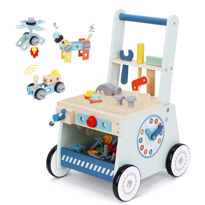bpmfkid 2-in-1 Baby Push Walker - Wooden Push Walker and Tool Toy for Babies - Toddler Learning Activity Walker for Girls Boys 1-3 Years - Educational and Sturdy Construction - Image 1