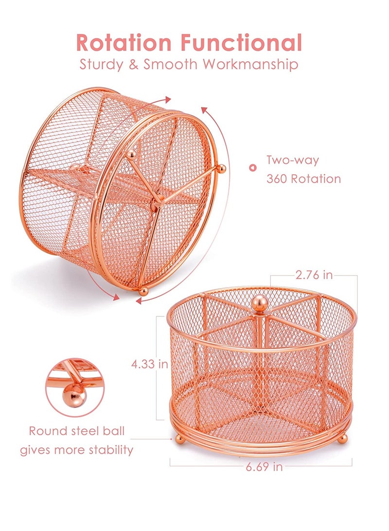 KASTWAVE Metal Pen Holder, 360° Rotating Makeup Brush Storage Cartridge, Desk Organizer for Home Office Supplies, 4 Compartments Mesh Organizer with Large Storage Capacity - Image 2