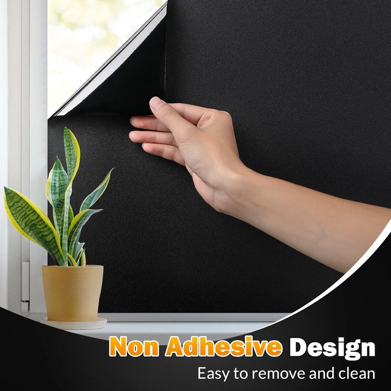 رابيتجو Rabbitgoo Blackout Window Window Film Sun Flocking Window Window Window Cover for Glass قابلة للإزالة غرفة غامضة غامق غامق سوداء خارج غلاف نافذة لون لون مانع نوم يوم النوم 11.8 "× 157" " - Image 4