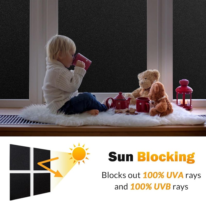 رابيتجو Rabbitgoo Blackout Window Window Film Sun Flocking Window Window Window Cover for Glass قابلة للإزالة غرفة غامضة غامق غامق سوداء خارج غلاف نافذة لون لون مانع نوم يوم النوم 11.8 "× 157" " - Image 5