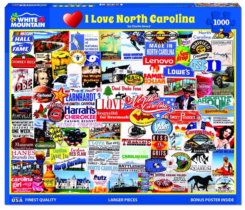 White Mountain 1000 Piece Jigsaw Puzzle The Tar Heel State Collage Puzzles with Large Pieces for Adults and Family 24x30 I Love North Carolina - Image 3