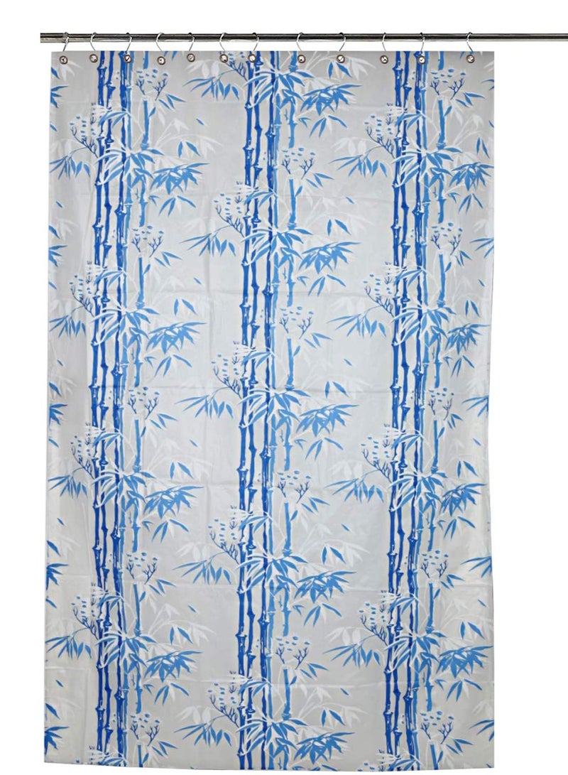 Kuber Industries Bamboo Design Waterproof PVC Shower Curtain with 8 Hooks 54 inch x 84 inch (Blue)  - Image 1