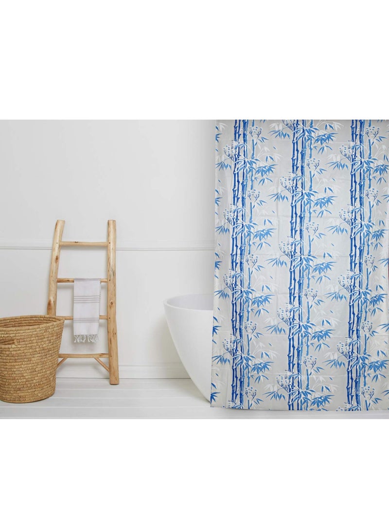 Kuber Industries Bamboo Design Waterproof PVC Shower Curtain with 8 Hooks 54 inch x 84 inch (Blue)  - Image 2