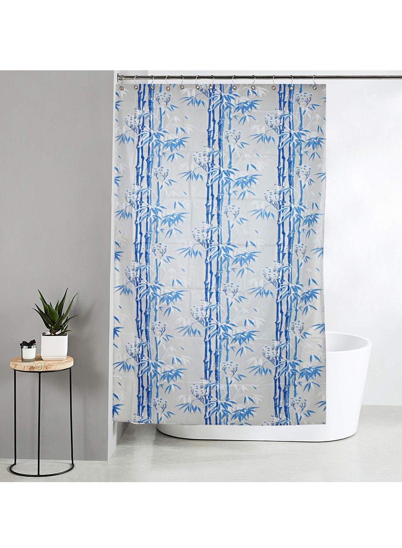 Kuber Industries Bamboo Design Waterproof PVC Shower Curtain with 8 Hooks 54 inch x 84 inch (Blue)  - Image 3