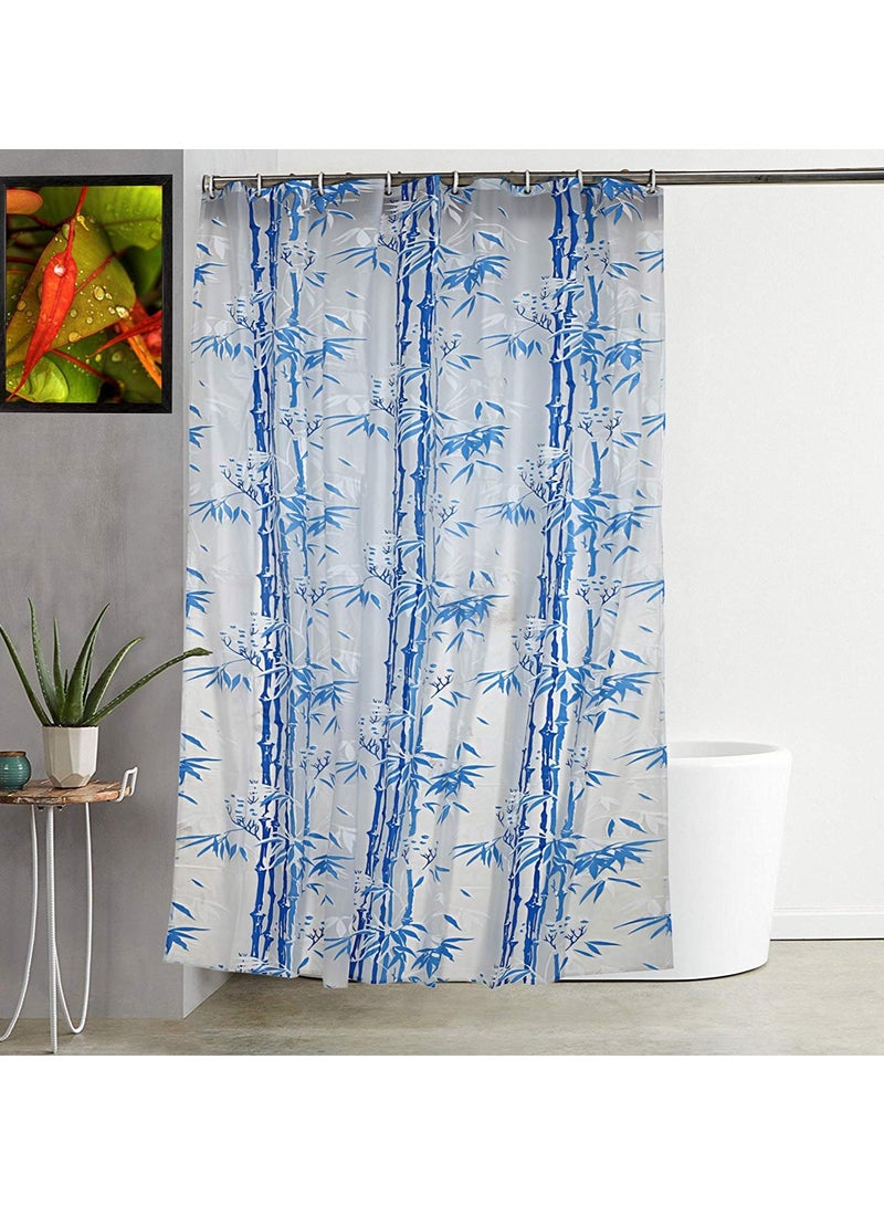 Kuber Industries Bamboo Design Waterproof PVC Shower Curtain with 8 Hooks 54 inch x 84 inch (Blue)  - Image 4