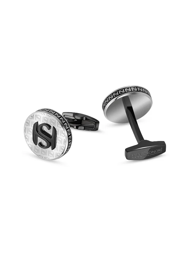 سانت هونور Logo Silver &amp; Black Cufflinks with SH Engraving for Men's