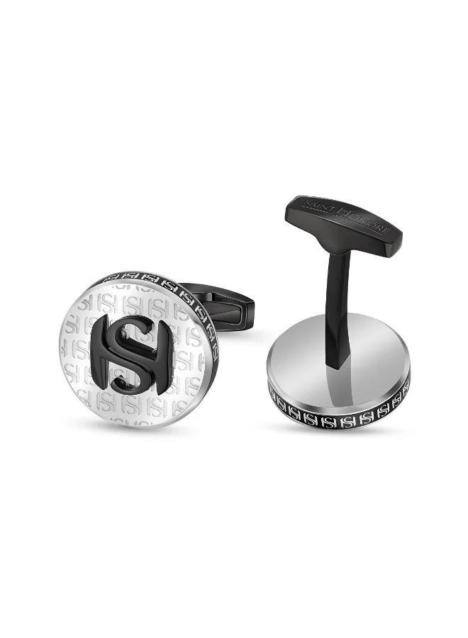 سانت هونور Logo Silver &amp; Black Cufflinks with SH Engraving for Men's