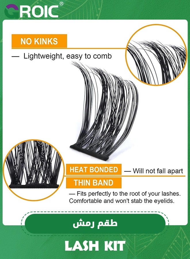 GROIC Lash Clusters 240pcs Cluster Lashes,DIY Lash Extension Kit, D Curl Eyelash Extension Kit 40D 9-16mm,Lash Clusters with Lash Tweezers and Eyelash Curler - Image 3