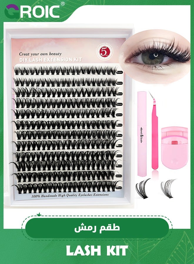 GROIC Lash Clusters 240pcs Cluster Lashes,DIY Lash Extension Kit, D Curl Eyelash Extension Kit 40D 9-16mm,Lash Clusters with Lash Tweezers and Eyelash Curler - Image 1