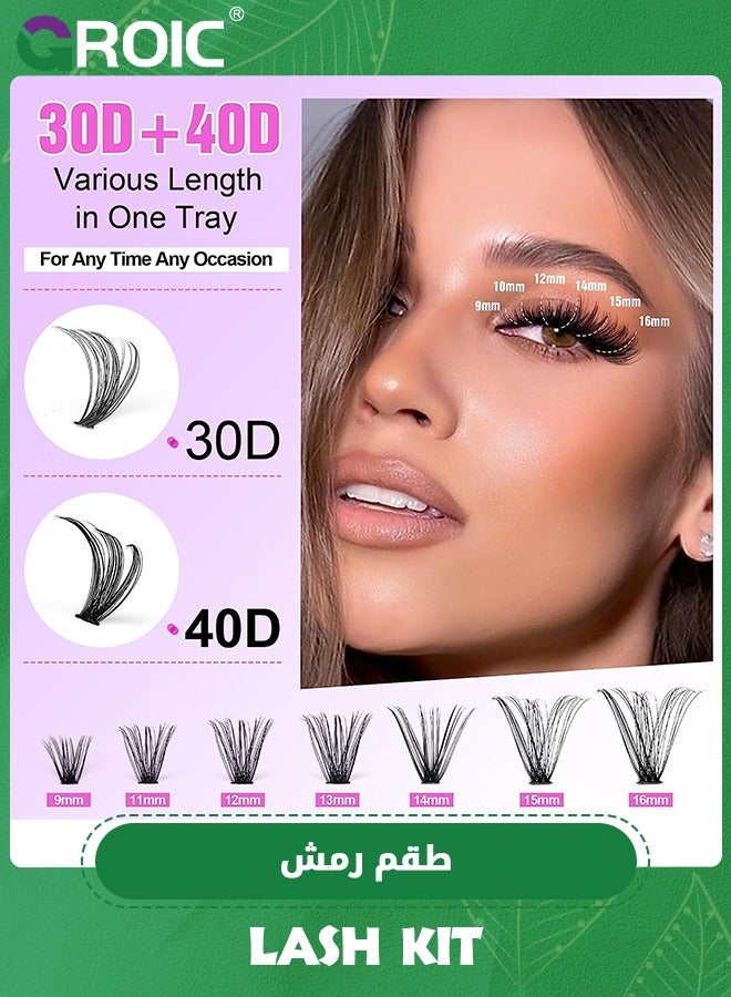 GROIC Lash Clusters 240pcs Cluster Lashes,DIY Lash Extension Kit, D Curl Eyelash Extension Kit 40D 9-16mm,Lash Clusters with Lash Tweezers and Eyelash Curler - Image 2