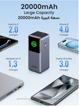 بنك طاقة نيكسود بسعة 20000 مللي أمبير، شحن سريع بقوة 130 واط بتقنية PD، شاحن محمول بمنفذي USB-C ومنفذ USB-A، بطارية ذكية بشاشة عرض رقمية لأجهزة Galaxy S25U وMacBook وiPad Pro وسلسلة iPhone 17 وغيرها 20000 mAh 20000 130W - view 3