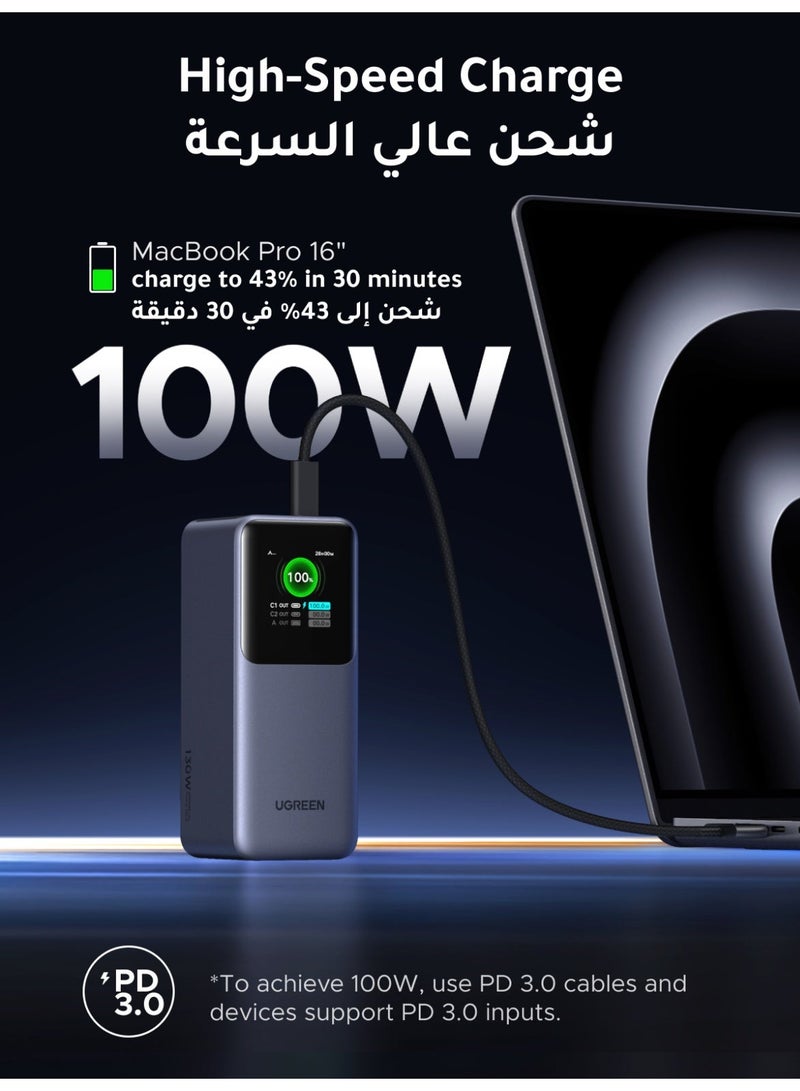 يو جرين بنك طاقة Nexode بسعة 20000 مللي أمبير وقوة 130 واط بتقنية الشحن السريع PD، شاحن محمول مزود بمنفذي USB-C ومنفذ USB-A، وبطارية ذكية بشاشة عرض رقمية لأجهزة Galaxy S26/S25 وMacBook وiPad Pro وسلسلة iPhone 17 وغيرها 20000 mAh 20000mAh 130W - Image 3