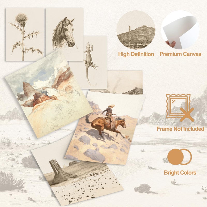 Aroutde Western Cowboy Canvas Wall Art Set, Vintage Western Print Cowboy Rodeo, Desert Landscape, Bison Farmhouse Picture, Rustic Southwest Wall Decor for Bedroom Eclectic Home Bathroom Deccorations 12Pcs (Unframed) - Image 2
