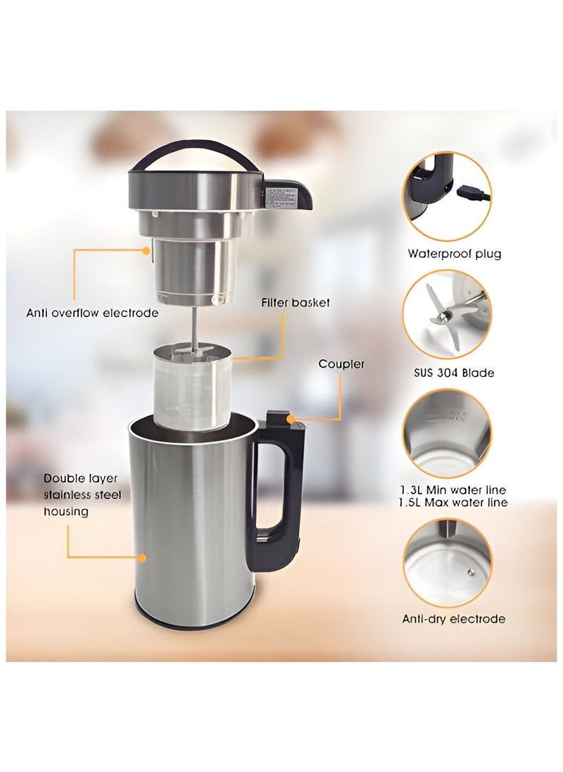 ESSENTIALS 360 Nut Milk Machine with Built in Strainer, Your Sustainable Vegan Kitchen Companion, Stainless Steel Plant Milk Maker for Lactose Free Milk, Almond Milk, Soy Milk, Oat Milk, Cashew Milk, Coconut Milk & More. 5 to 6 Cups Capacity 220 V  - Image 2