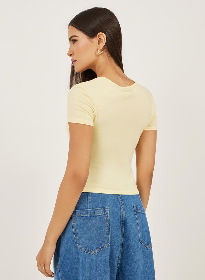 Styli Solid Square Neck Fitted Short Sleeve T-Shirt  - Image 5