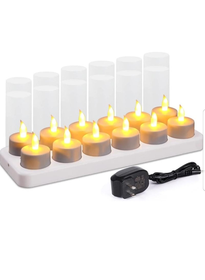 Esup Rechargeable Candles Flameless Flickering Candles Tealights 12pcs/Set with White Base, Decoration Parties, Weddings, Bar, Family, Dinner Outdoor Picnic - Image 1