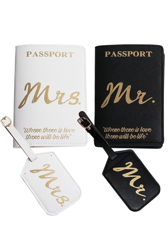 Showday Passport Wallets Travel Holder Set, Honeymoon travel Luggage Tags,Slim Passport Case Covers for Wedding Bridal Shower Gift Mr and Mrs Luggage Tags Couples Passport Holder Set (Mr-Ms-WB) - Image 1