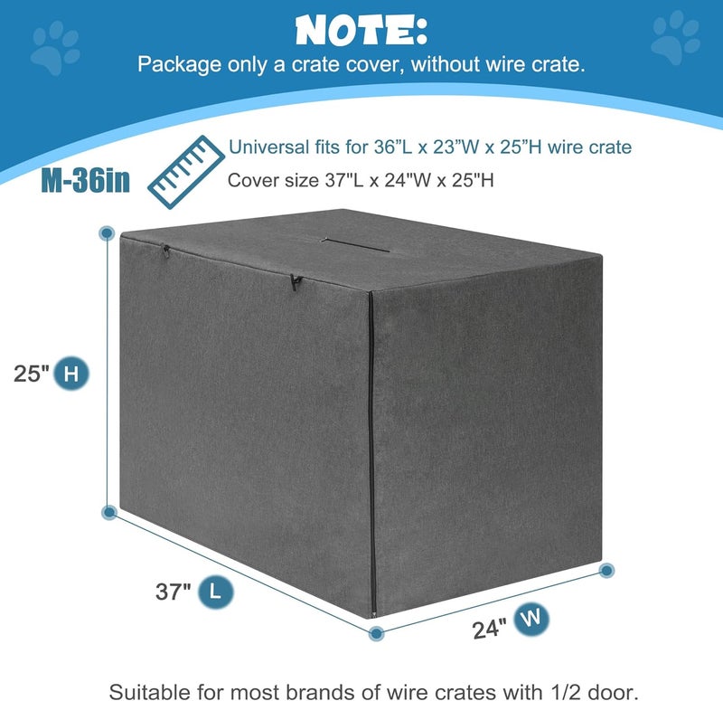Deblue 36 inch Dog Crate Cover, Heavy Duty Polyester Pet Kennel Covers Universal Fit for 1 or 2 Doors Standard Metal Crate (Grey) - Image 2