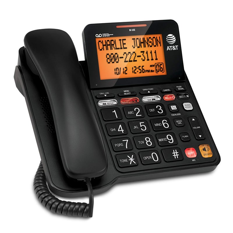 AT&T هاتف AT&T CD4930 السلكي مع نظام الرد الرقمي ومعرف المتصل، شاشة وأزرار كبيرة مائلة، أسود - Image 1