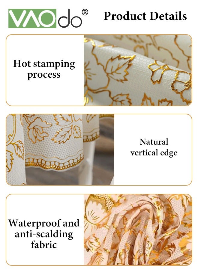 فاو دو مفرش طاولة دائري مقاوم للماء، بتطريز زهور بتقنية الختم الذهبي، غطاء طاولة من القماش المضاد للاتساخ للمطابخ وحفلات العشاء والزفاف والمطاعم مقاس 160 سم - Image 5