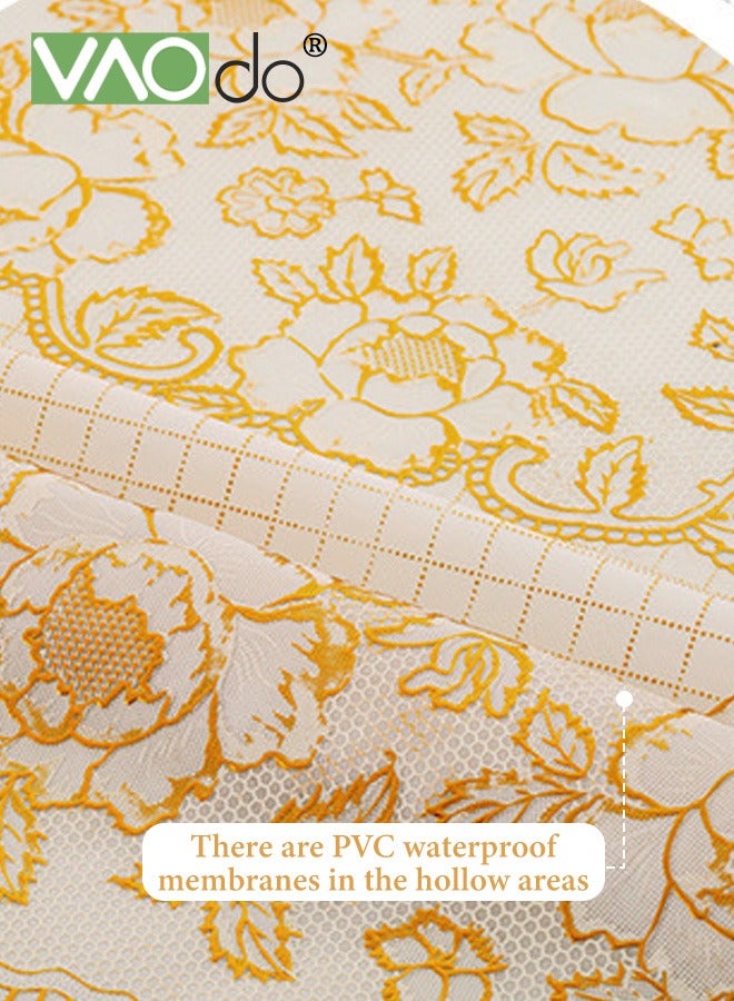 فاو دو مفرش طاولة دائري مقاوم للماء، بتطريز زهور بتقنية الختم الذهبي، غطاء طاولة من القماش المضاد للاتساخ للمطابخ وحفلات العشاء والزفاف والمطاعم مقاس 160 سم - Image 4