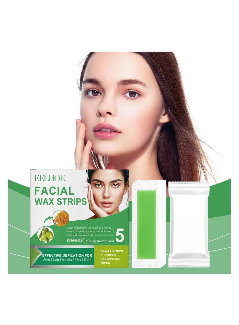 EELHOE Wax Strips for Hair Removal, Double Sides Waxing Strips with Aloe Vera Gentle and Soothing At Home Waxing Kit for Face Legs Arms Underarm Body Wax Strips Hair Removal For Men & Women - Image 1
