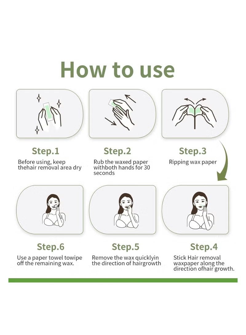 EELHOE Wax Strips for Hair Removal, Double Sides Waxing Strips with Aloe Vera Gentle and Soothing At Home Waxing Kit for Face Legs Arms Underarm Body Wax Strips Hair Removal For Men & Women - Image 3