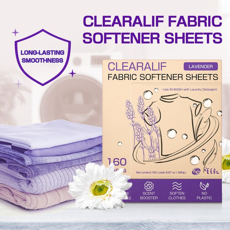 CLEARALIF laundry Fabric Softener Sheets, Lavender Scent, 160 Loads, Eco Friendly, Great For Travel, Apartments, Dorms. - Image 2