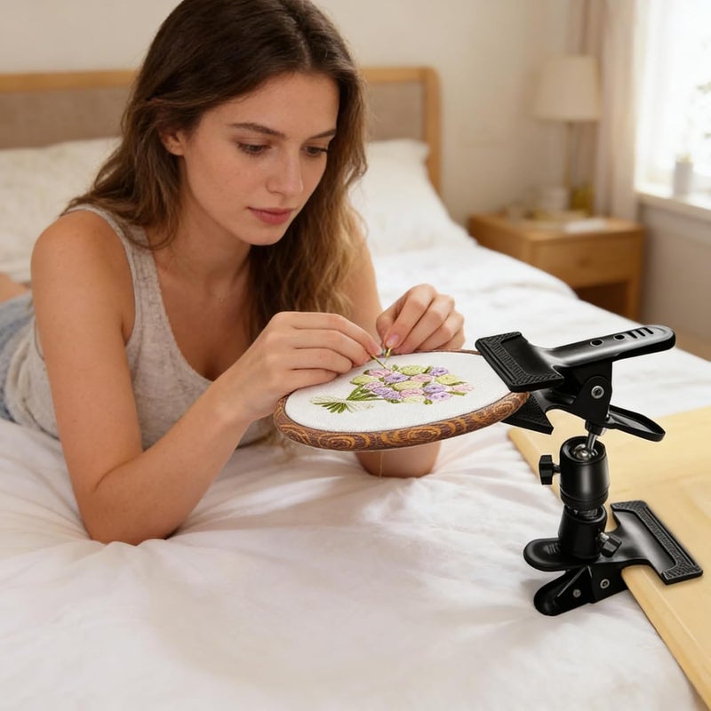 Adjustable Embroidery Holder, Heavy Duty Hoop Clamp, 12 Inch Portable Lap Stand with Sturdy Build, Sewing Accessory, Needlework Gadget with Stable Design, Craft Tool for Beginners Adults - Image 4
